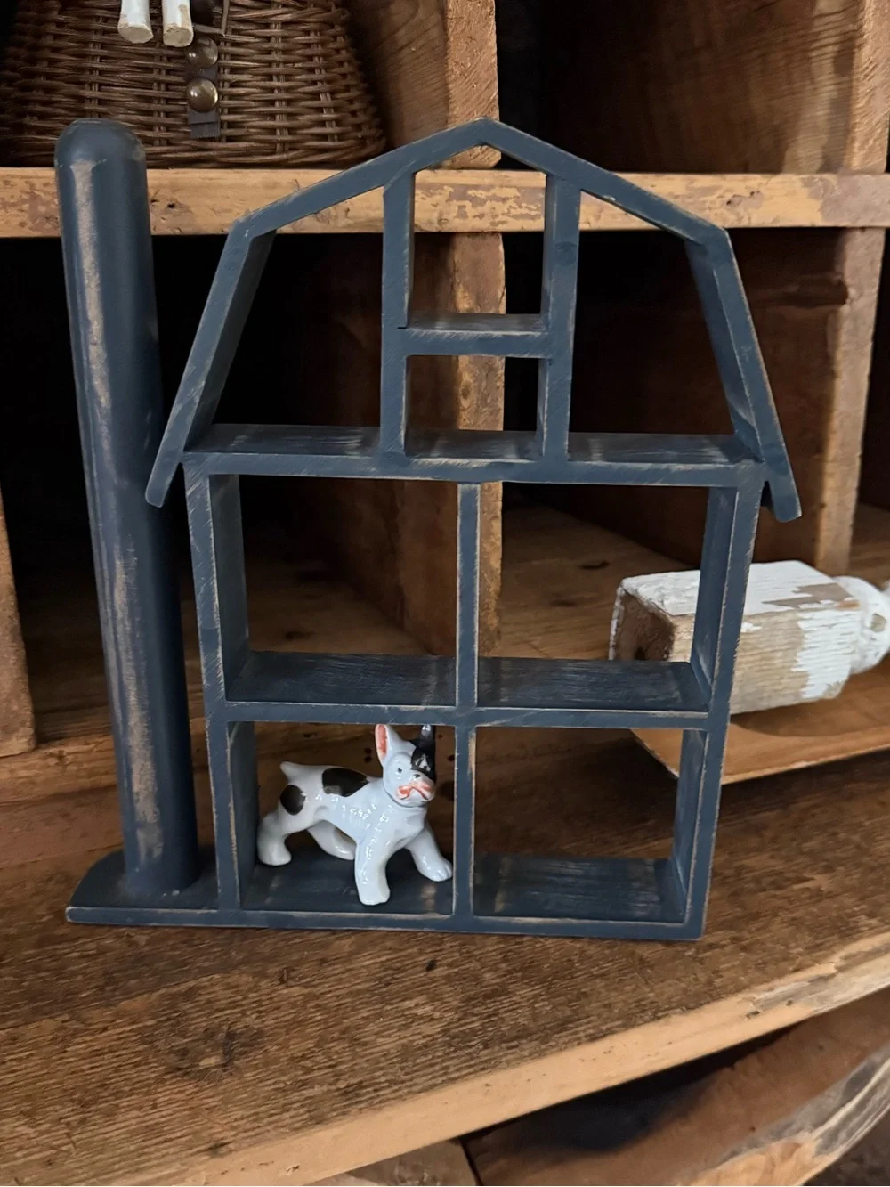 Rustic Small Farmhouse House Shelf Décor in Distressed Blue